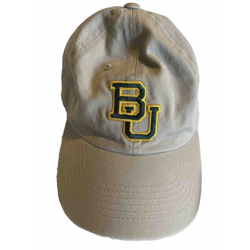 BU Green Yellow Bears Embroidered Baylor University Khaki Adjustable Hat Cap‎